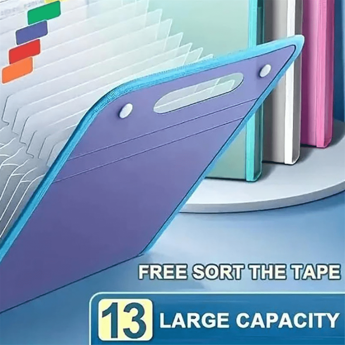 4PCS Extended Waterproof Folder, Vertical File Manager with Handle 13 Pocket A4 Multi-Page Portable Office Folders C