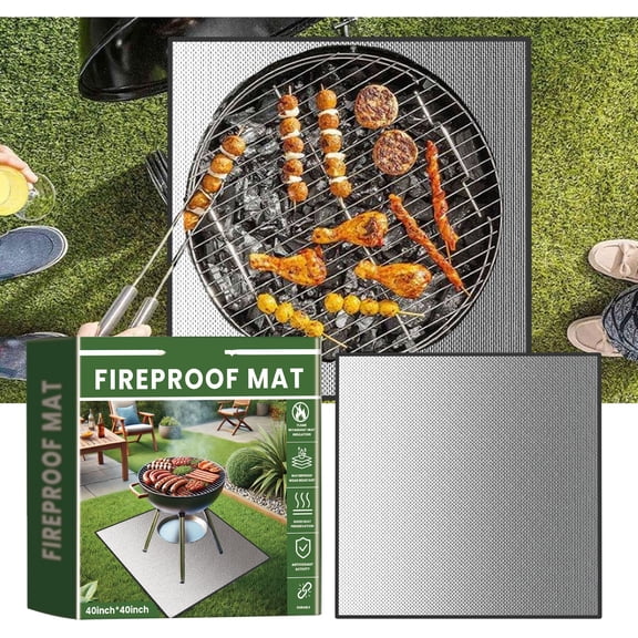 Square Fire Pit Mat, 40"*40", Silver Fireproof Design, Reusable Portable Waterproof & Easy to Clean, Grill Matt for Outdoor Grill Deck Protector