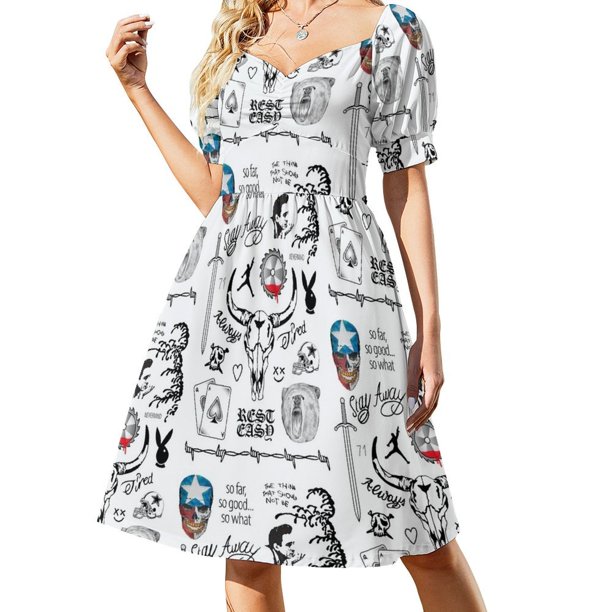 Posty Tattoo Drawings Vestido de manga corta vestidos de mujer 2025 vestidos de cumpleaños de verano para mujer vestido de fiesta 2025
