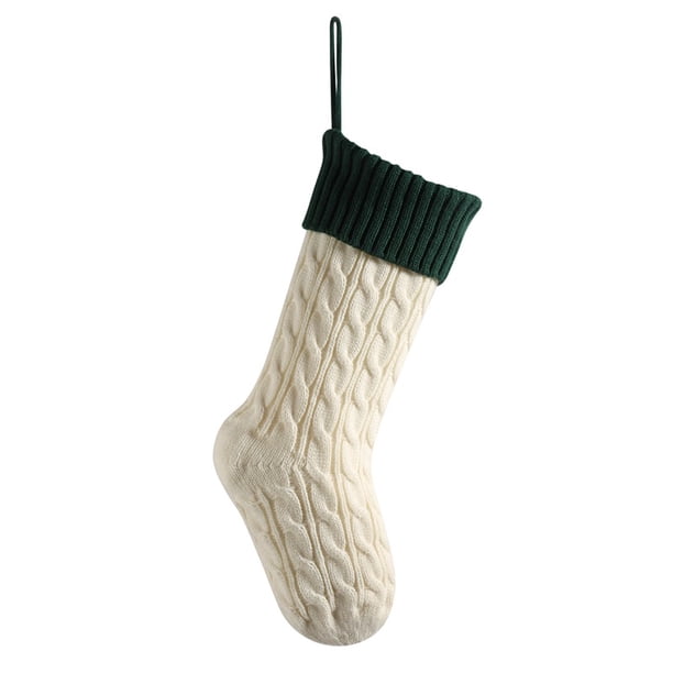 Xiao Hua 3 medias navideñas grandes, paquete de 4, de 18 pulgadas, tejidas con cable, personalizadas en burdeos para fiestas navideñas familiares, decoraciones clásicas, verde y blanco.