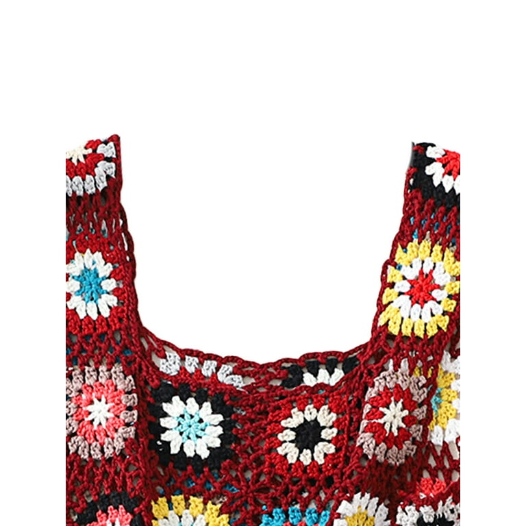 Women Knit Crop Top Sleeveless Colorful Crochet Sweater Tank Tops