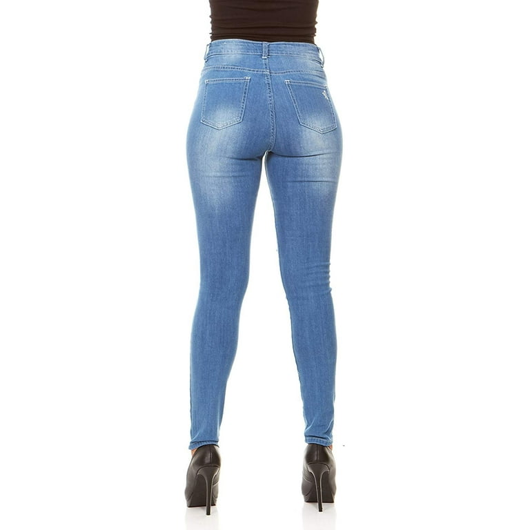High Rise Cute Whisker Light Blue Denim Wash Pants Skinny