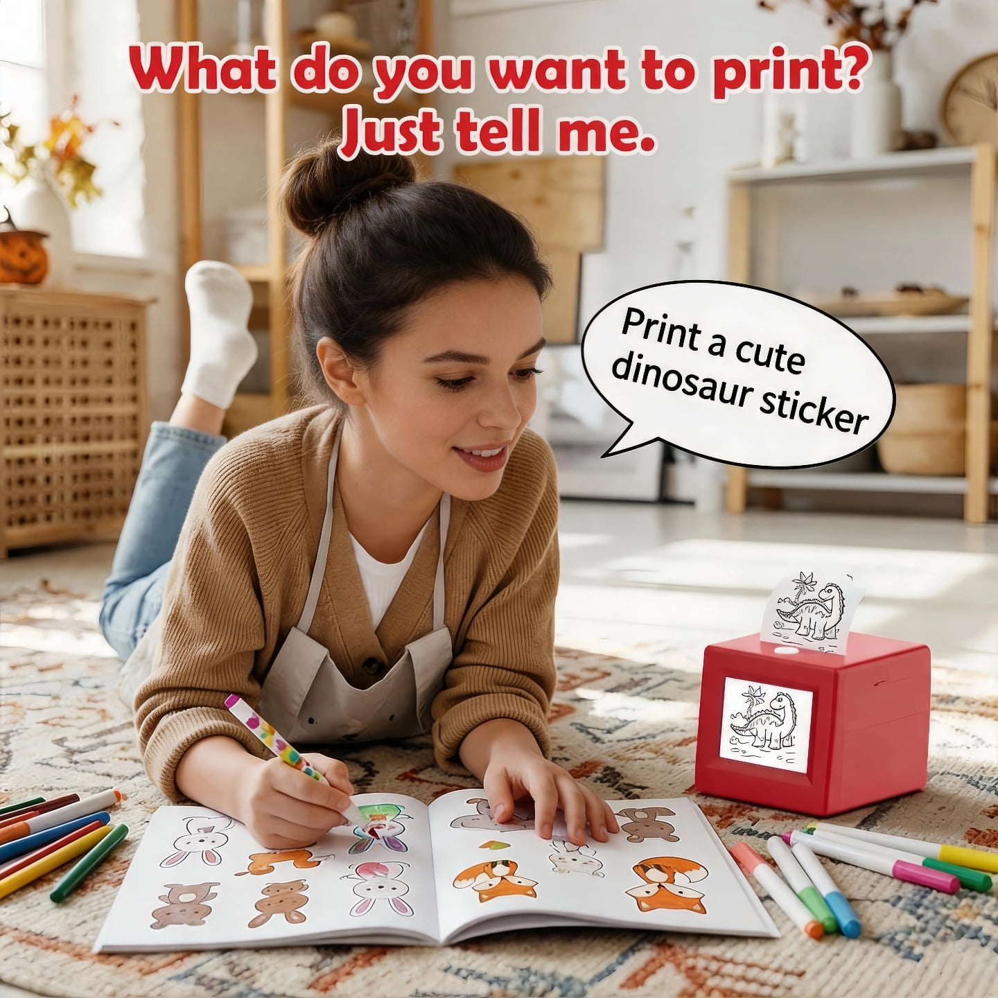 AI Mini Thermal Printer with Screen, Rechargeable Voice-to-Image Bluetooth Sticker Printer, Portable Inkless Pocket Printer for Journaling, DIY Labels, Notes & Creative Printing