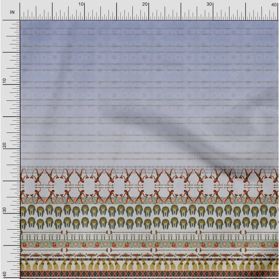 Soimoi Crepe Silk Fabric Egyptian Cat,Human & Women Head Panel Print Sewing Fabric Yard 42 Inch Wide