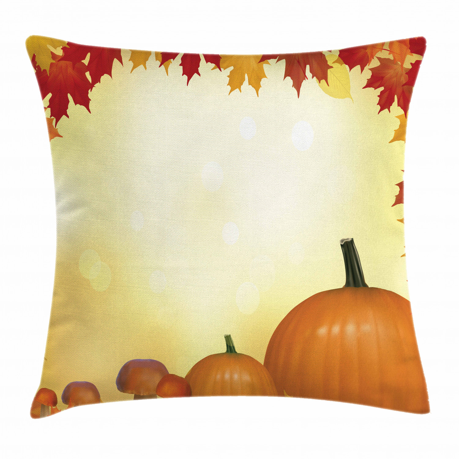 Harvest Throw Pillow Cushion Cover, Mushrooms and Pumpkins with Autumn
