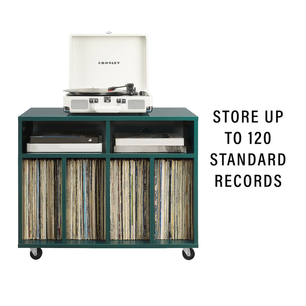 Crosley Furniture Carlo Rolling Record Player Stand With Vinyl Storage Dark Teal