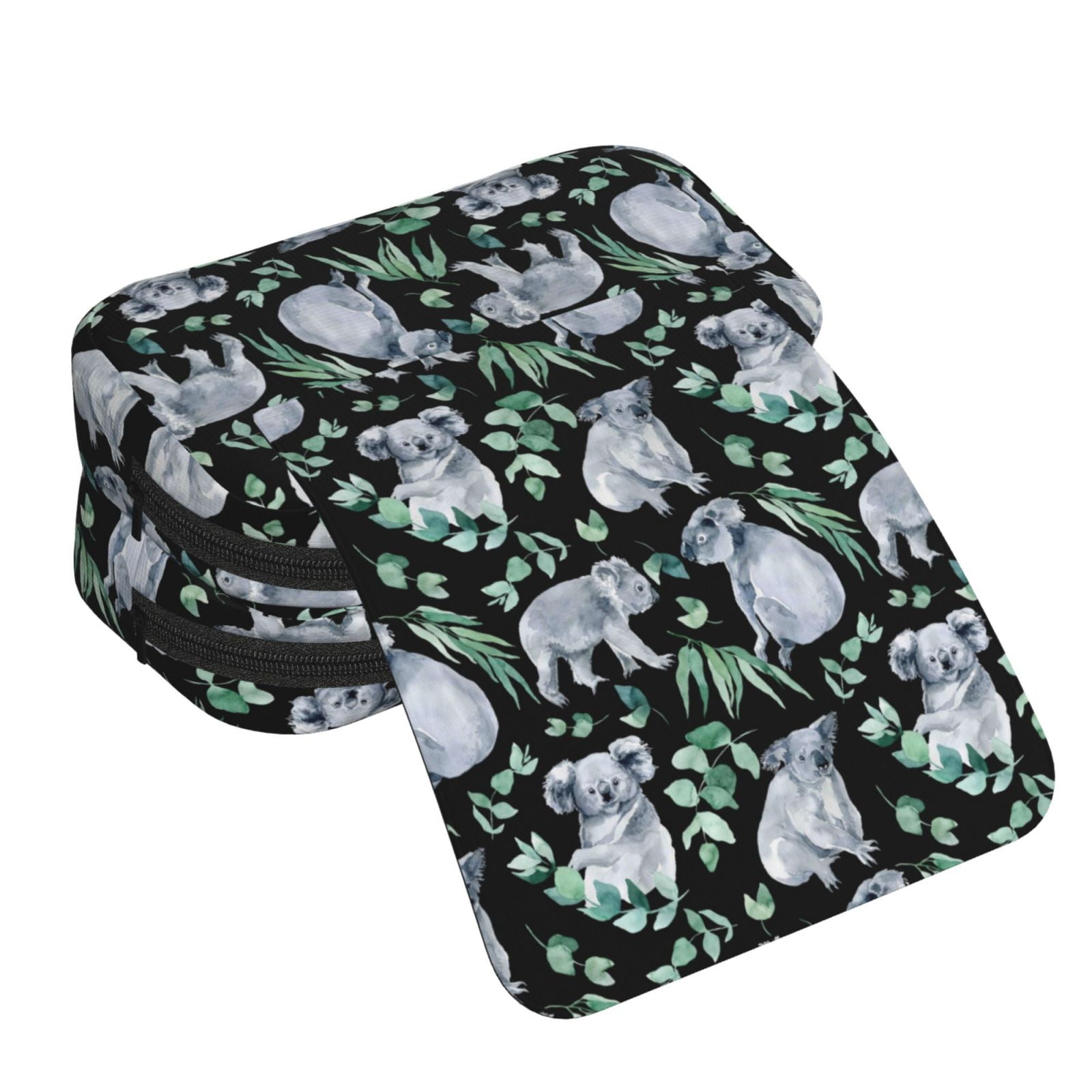 Rateoe Cartoon Koala Bear Pattern Double Clamshell Pen Case, Storage Organizer with Two Zipper Compartments– Holds Up to 50 Pencils & Pens