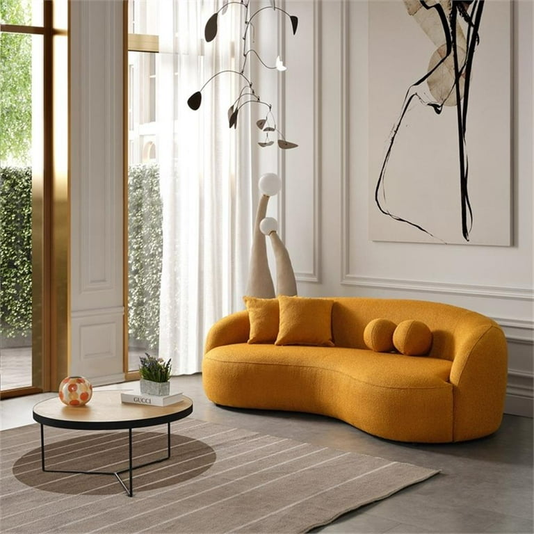 Bloom Modern Japandi Style Curvy Sofa in Dark Yellow, Luxury