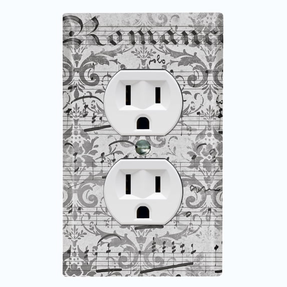Metal Light Switch Plate Outlet Cover Gray Music Sheet Wallpaper Damask MUS007