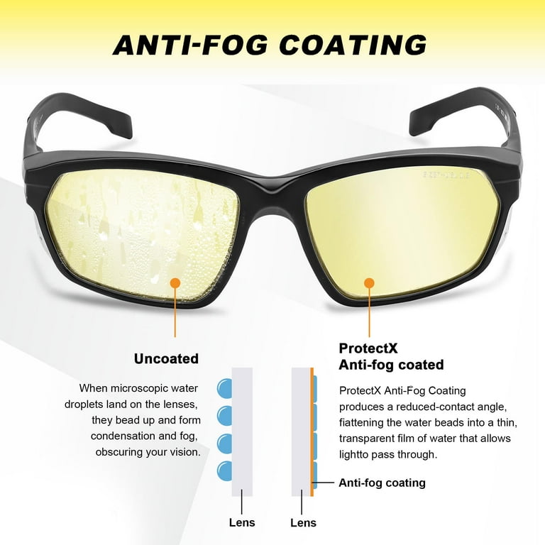ProtectX Safety Glasses Amber Lens Scratch Resistant Anti Fog