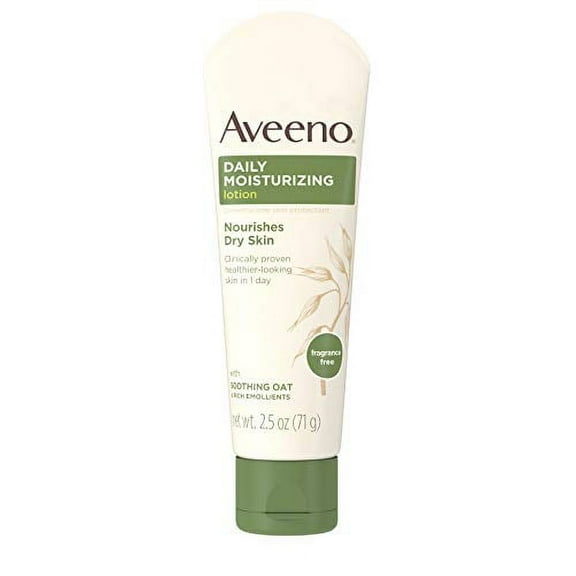 Aveeno Daily Moisturizing Body Lotion with Soothing Oat and Rich Emollients to Nourish Dry Skin, Fragrance-Free, 2.5 fl. oz (Pack of 2)
