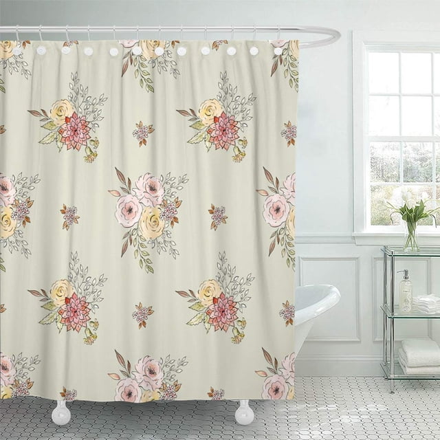 ABPHQTO Resumen Acuarela y Tinta Floral Otoño Flores y hojas sobre luz Olivo Cortina de ducha de baño 165x180 cm ABPHQTO PKNMT66x72Shower-772