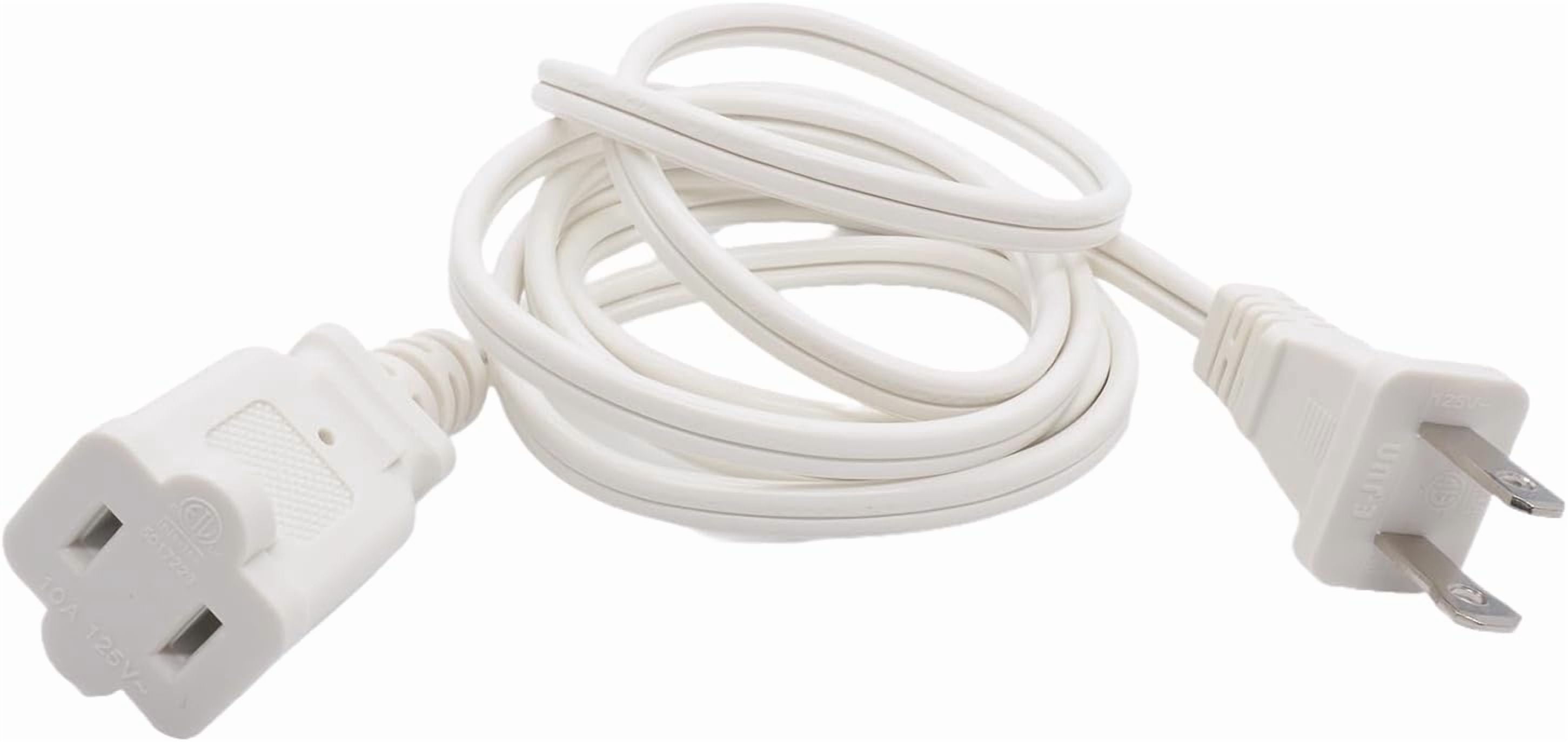 10 FT Polarized 2 Prong Power Cord, 2 Outlet Extension Cable Cord US AC Two Prong Male Female Power Cable, Nema 1-15P to 1-15R, 10A 125V, White Indoor Extension Cord for Small Appliances
