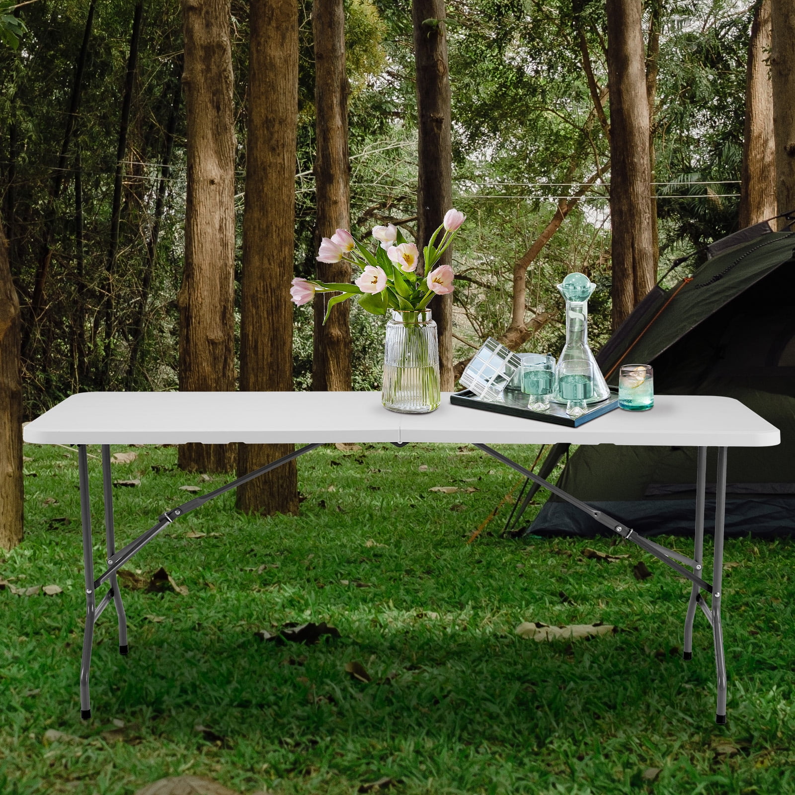 GIANNA 6FT Folding Picnic Table for Outdoor, Portable Fold-in-Half Plastic Dining Picnic Party Table with Carrying Handle