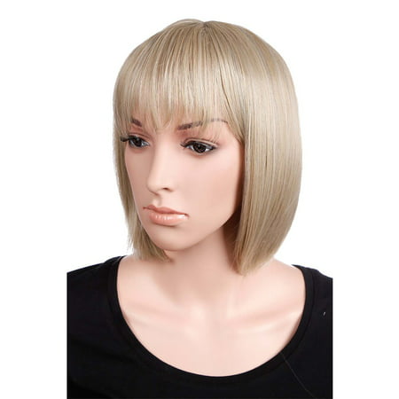 S-noilite Short Bob Hair Wigs Straight with Flat Bangs Synthetic Colorful Cosplay Daily Party Wig for Women Brown blonde mix,12.5