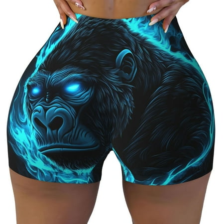 Workout Shorts Women  Black Gorilla Blue Flames Biker Shorts for Women Running Gym Spandex Shorts Tummy Control