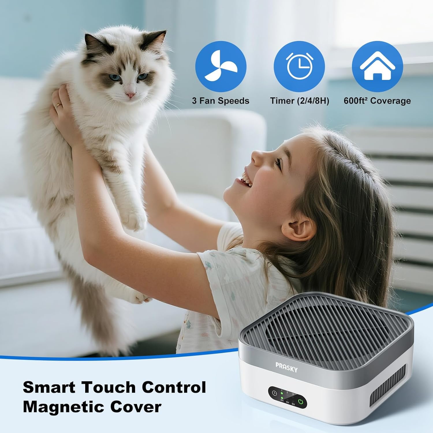 Purifier for Home, H13 True HEPA Filter Captures Odor Pet Dander, Portable Quiet Car Purifier for RV/Desk/Bedroom/Office, Covers to 600 Ft², Timer