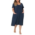 thumbnail image 2 of Agnes Orinda Women's Plus Size Nightgowns Pajamas Short Sleeve V Neck Soft Nightshirt with Pockets 2X Navy Blue, 2 of 6