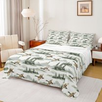 Homewish Wildlife Duck Teen Full Size Sheets, Jungle Pine Tree Bed Sheets, Rustic Farmhouse Theme Sheet Sets, Ultra Soft Bedroom Decor, 4-Piece