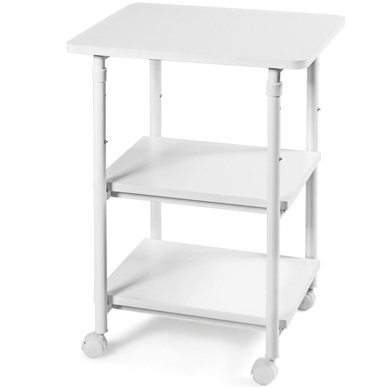 Demi Bonn 3-tier Adjustable Printer Stand with 360° Swivel Casters, Laptop Workstation for Laptops, Books, Tablets, and Art, White