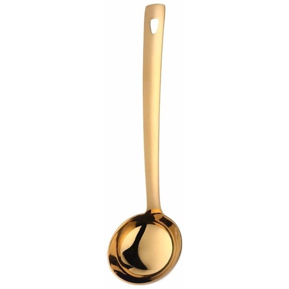 ABCISI Gold Soup Ladle, Stainless Steel with Polished Big Volume Soup Spoon, Long Handle Soup Pan Ladle for Cooking, Stirring, Kitchen Gadget Utensil, Dishwasher Safe, 11.81 inches