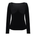 thumbnail image 3 of Kinrui Womens Velvet Tops Business Casual Long Sleeve Shirts Sweetheart Neck Slim Fit Soft Stretch Tees Work Blouses Black,L, 3 of 8
