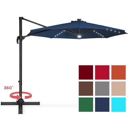 Best Choice Products 10ft Solar LED 360 Degree Cantilever Offset Market Patio Umbrella Shade for Deck, Garden, Poolside w/ Easy Tilt, Smooth Gliding Handle - Navy (Best Rated Cantilever Umbrella)