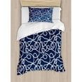 thumbnail image 3 of Navy Duvet Cover Set Queen Size, Under the Sea Atlantic Ocean Inspired Tangled Boat Ship Marine Ropes Image, Decorative 3 Piece Bedding Set with 2 Pillow Shams, Navy Blue and White, by Ambesonne, 3 of 3