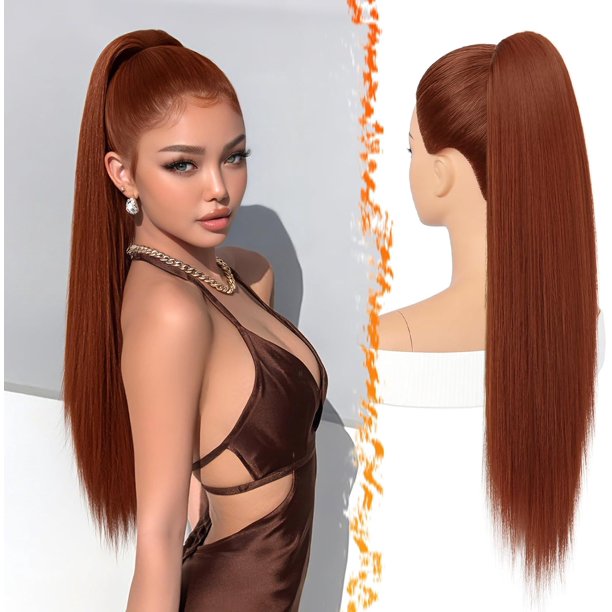 Yanonmyfd Black Straight Drawstring Ponytail Extension - 28 Inch Long Straight Drawstring Ponytail Extension Natural Looking Fluffy Soft Synthetic Cheer Posh Pony Tails Hairpieces Daily Party