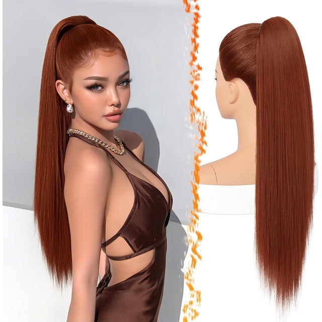Yanonmyfd Black Straight Drawstring Ponytail Extension - 28 Inch Long Straight Drawstring Ponytail Extension Natural Looking Fluffy Soft Synthetic Cheer Posh Pony Tails Hairpieces Daily Party
