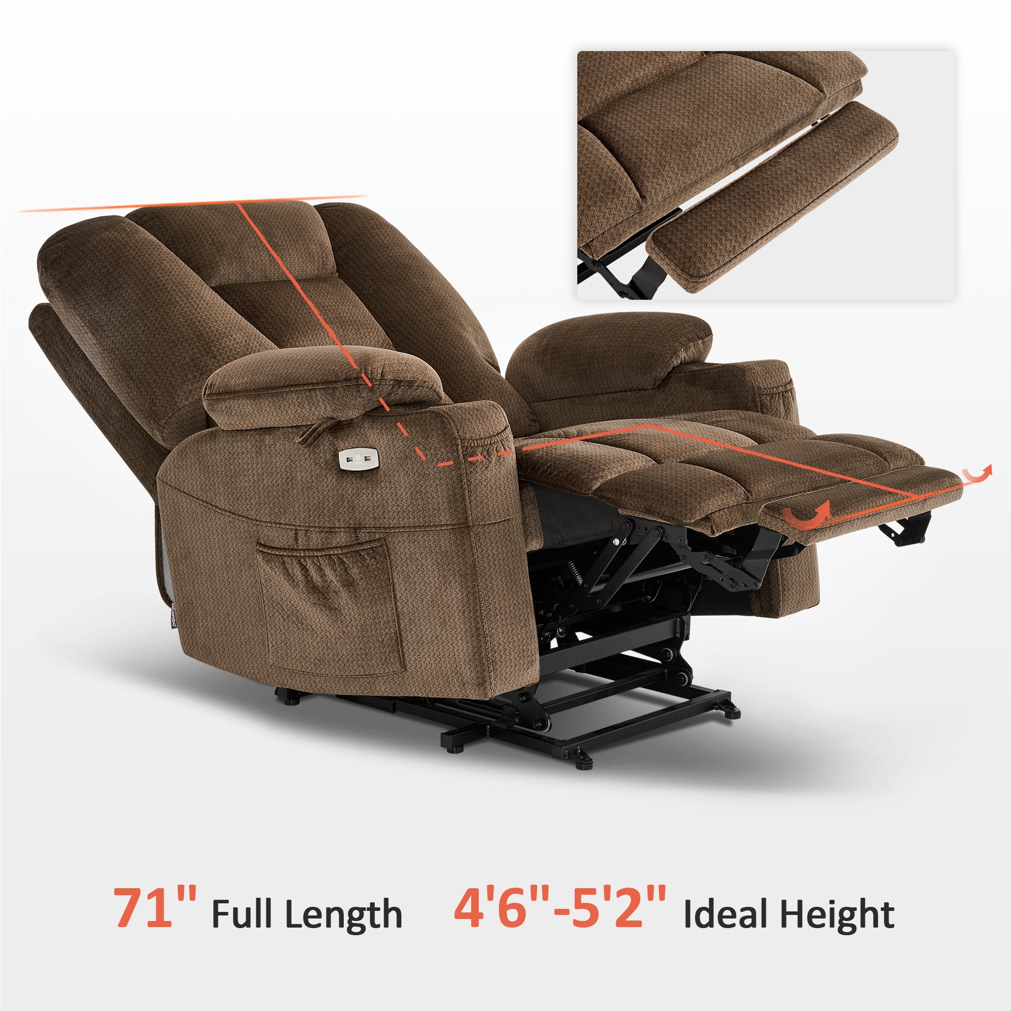 MCombo 27.2'' Extra Wide Seat Power Lift Recliner Chair for Short People, Fabric R7561 (Brown, Small-Wide)