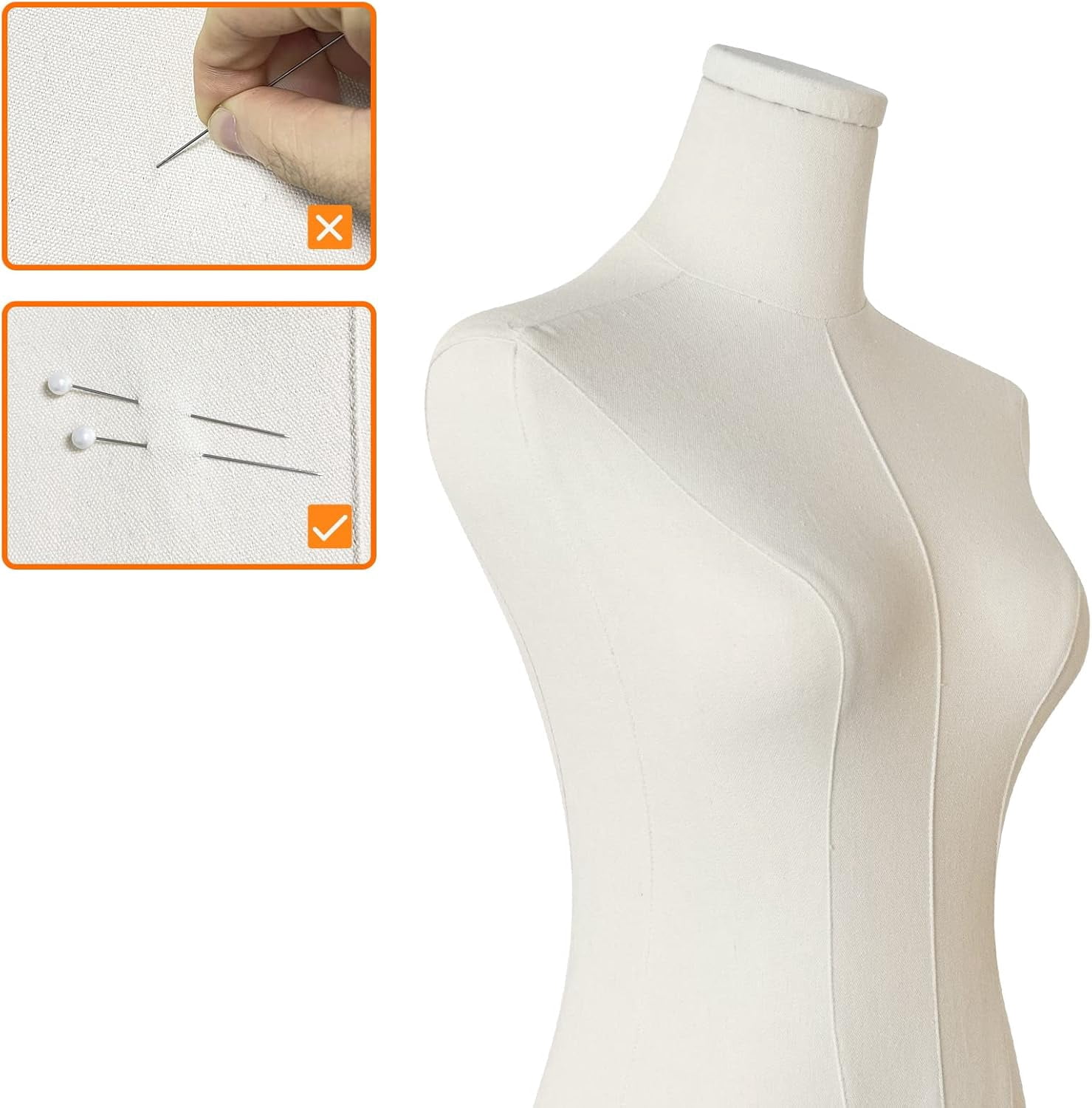 FreeLung Female Mannequin Torso Dress Forms with Gold Metal Stand, Adjustable Height 50”-70”, Beige