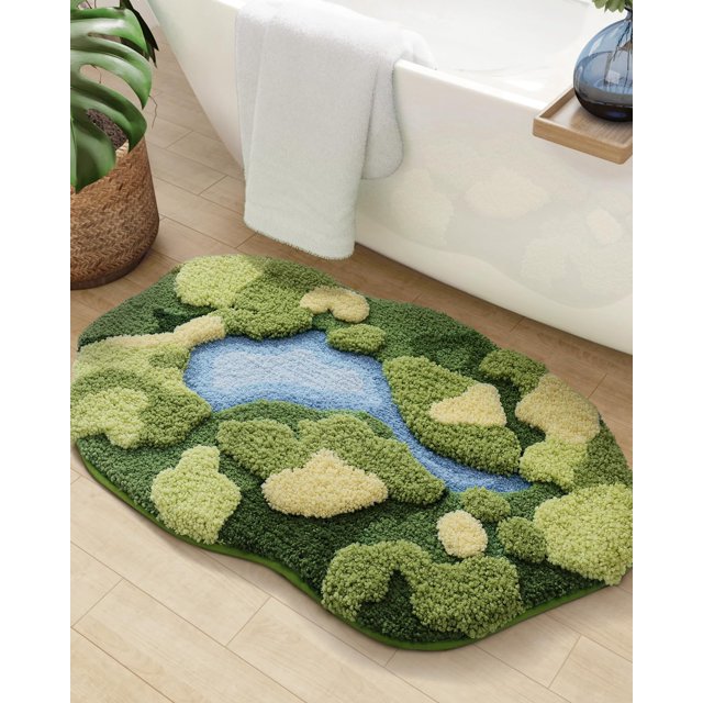 Alfombra de baño DEXI Moss ultra gruesa, de microfibra verde suave, 50 x 80 cm