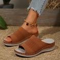 thumbnail image 6 of LOVZFMLL Wedge Sandals for Women Summer Fashion Casual Slip On Open Toe Comfort Walking Chunky Sandals Outdoor Beach Vacation Shoes Brown 9, 6 of 9