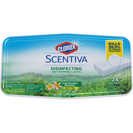 Clorox Scentiva Disinfecting Wet Mopping Pad Refills for Floor Cleaning Fresh Brazilian Blossoms, 24 count wet refills