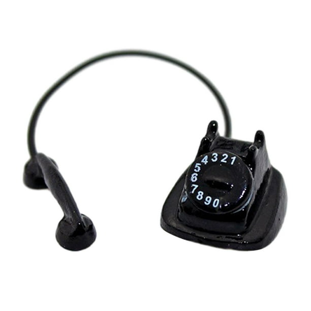 Teléfono vintage para casa de muñecas a escala 1:12, accesorios de decoración para casa de muñecas, juguetes para casa de muñecas. Negro
