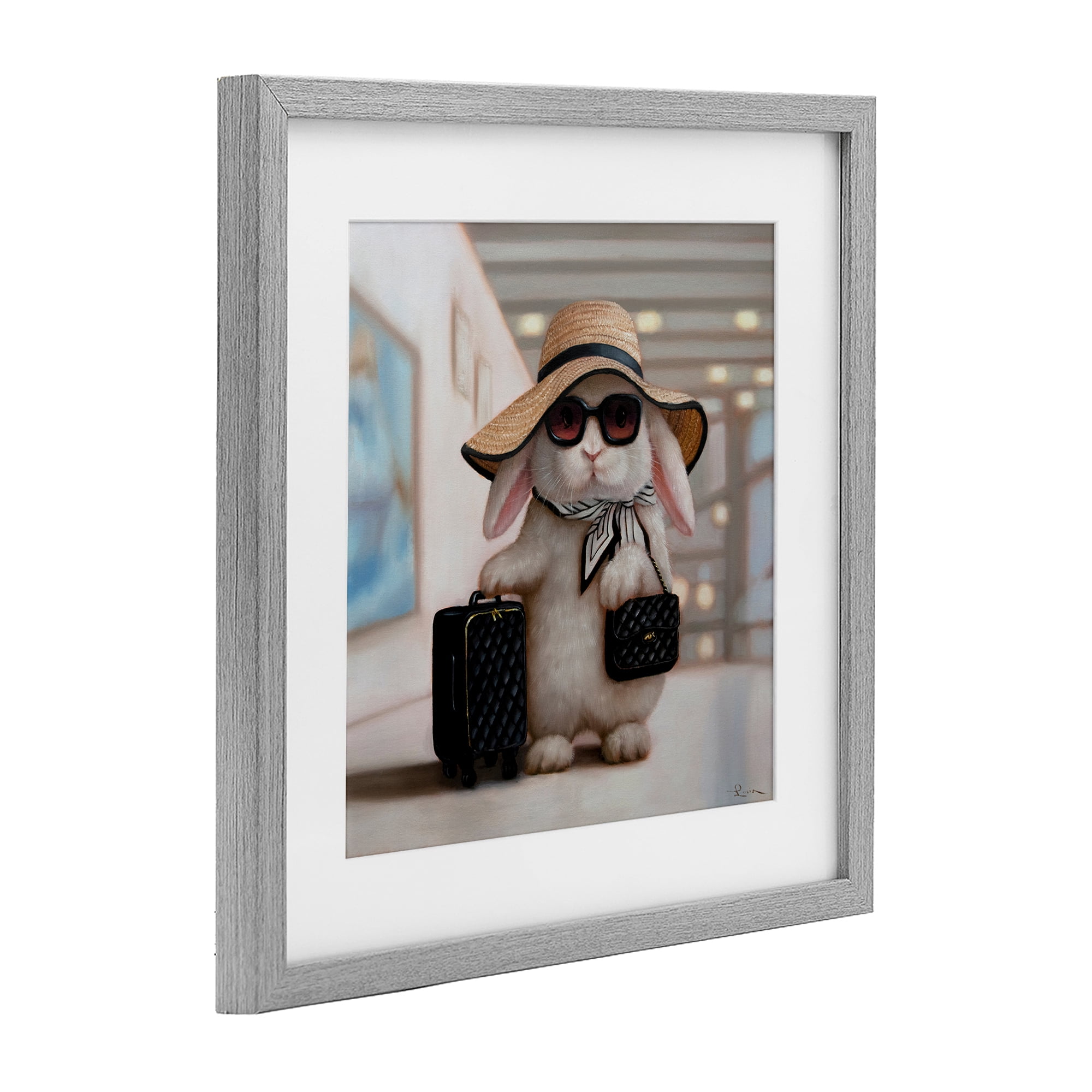 Stupell Industries Bun Voyage Traveling Rabbit Gray Framed Print Under Glass, design by Lucia Heffernan