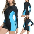 thumbnail image 2 of Women's One Piece Athletic Swimsuit Front Zip Long Sleeve Slimming Bathing Suit Sports Surfing Boyleg Swimwear (L, Blue), 2 of 7