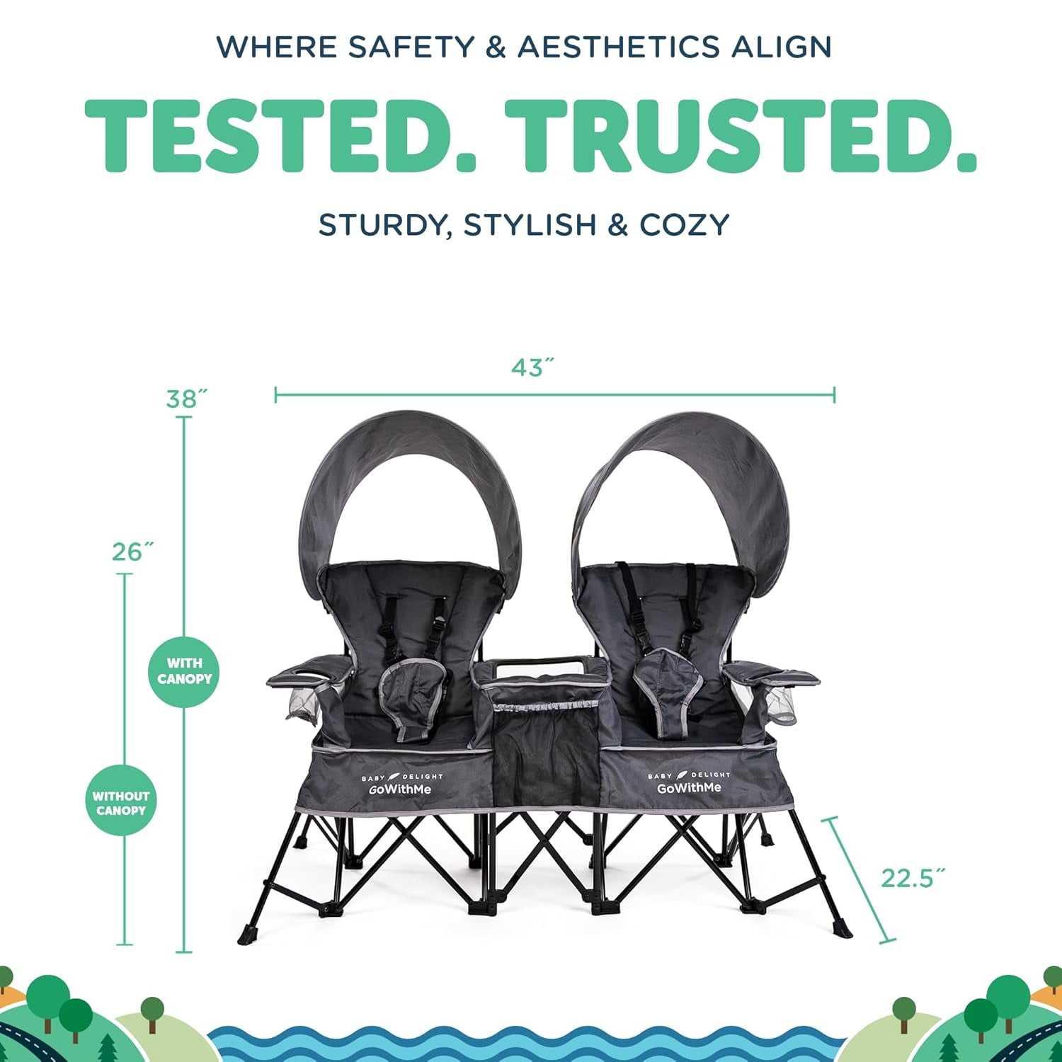 Go With Me Duo Deluxe Portable Infant Chair, Double Seat, Indoor and Outdoor, Grey