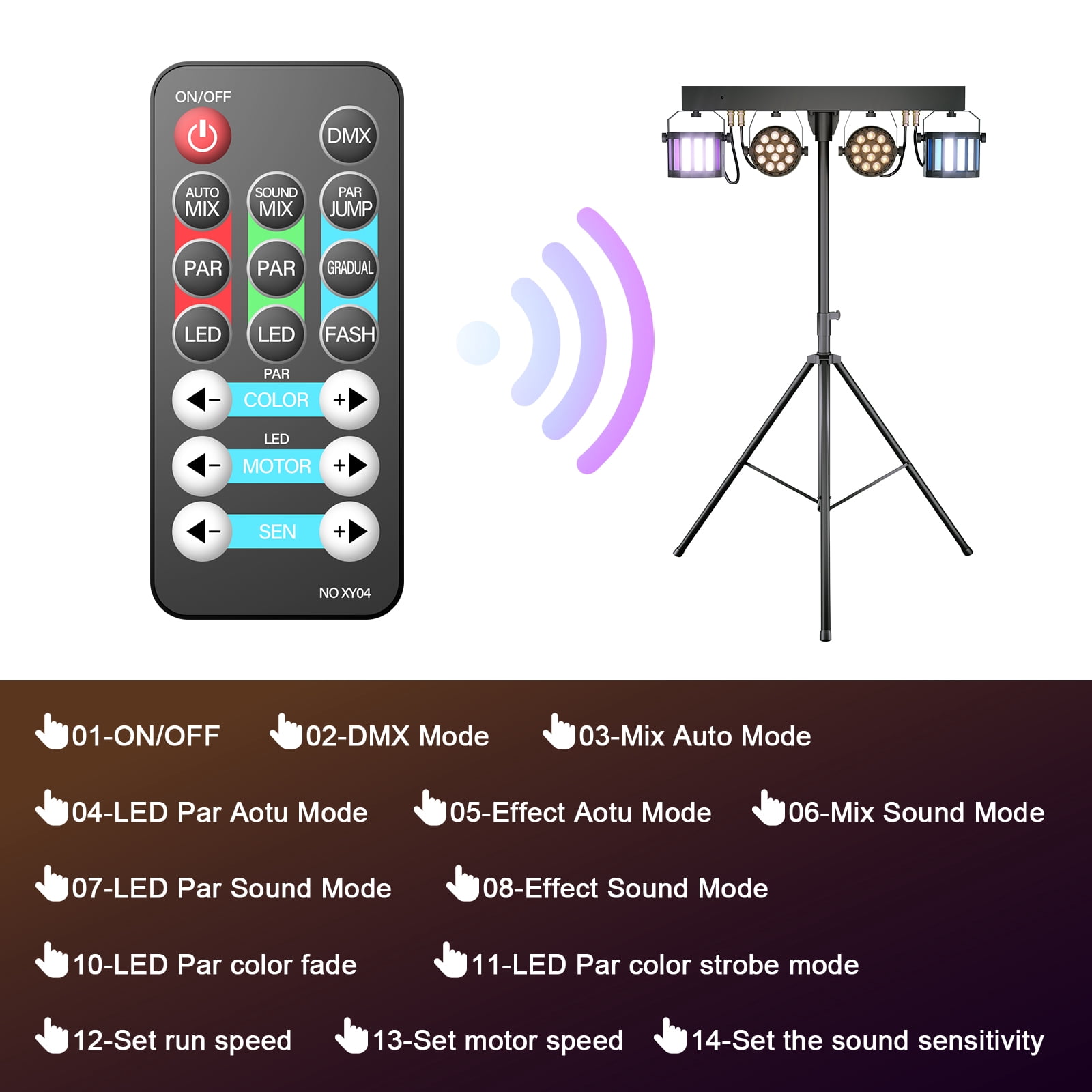 DJ Lights with Stand, 24PCS+8PCS RGBW Party Bar Light Set,Sound Activated LED Stage Lighting for Disco Wedding Halloween Christmas
