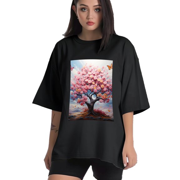 Plus Size Shirt for Women Black Tops for Women Short Sleeves Shirt for Women Trees 4 T Shirt Crewneck Shirt for Women XS