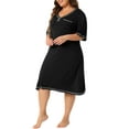 thumbnail image 4 of Agnes Orinda Women's Plus Size Sleepshirts V Neck Short Sleeve Loose Nightgowns Button Decor Casual Pajamas 1X Black, 4 of 6
