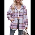 thumbnail image 2 of Camisa Clásica A Cuadros de Larga con Capucha para Mujer, Chaqueta Informal con Botones, Cárdigan de Lana y Bolsillos Laterales. Rosa S, 2 of 10