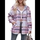 thumbnail image 2 of Camisa Clásica A Cuadros de Larga con Capucha para Mujer, Chaqueta Informal con Botones, Cárdigan de Lana y Bolsillos Laterales. Rosa XXL, 2 of 10