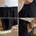 thumbnail image 4 of Zimjoy Big and Tall Men's Casual Pants Summer Cotton Linen Wide Leg Trousers Lightweight Breathable Lounge Pants, Black 2XL, 4 of 5