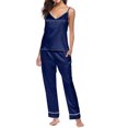 thumbnail image 3 of tarylea Women Pajamas Sets Spaghetti Strap Deep V Neck Tank Top Elastic Waist Pants Solid Color Satin Suits Summer Casual Loose Comfy Homewear, 3 of 3