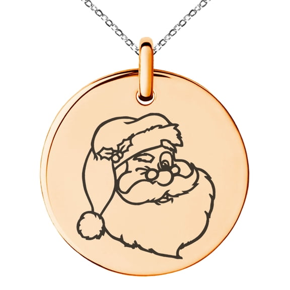 Gold Plated Stainless Steel Jolly Good Santa Claus Engraved Small Medallion Circle Charm Pendant Necklace