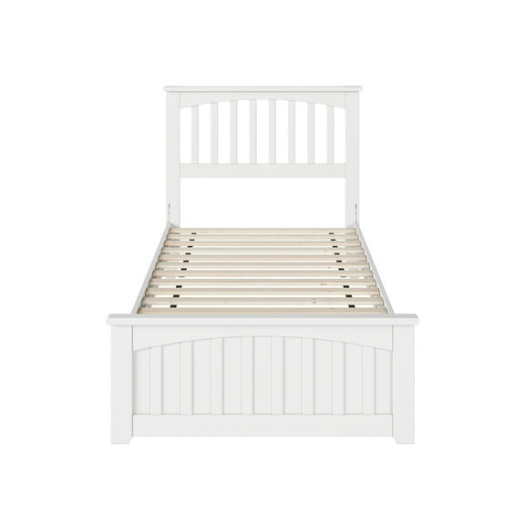 HomeStock Beachy Twin XL Solid Wood Low Profile Platform Bed with Matching Footboard in White