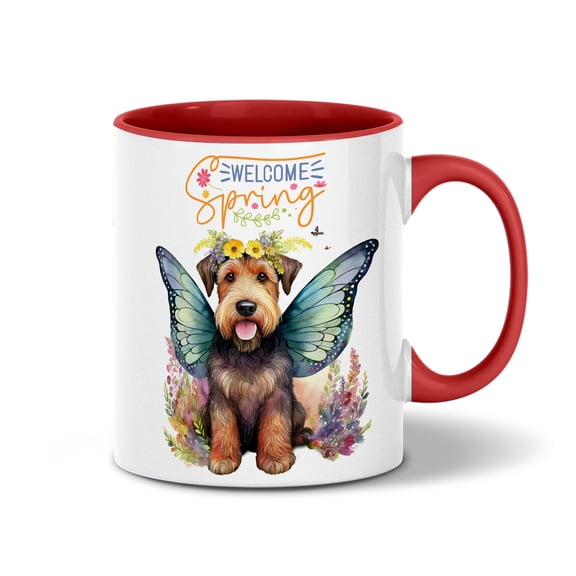 Welcome Spring Fairy Airedale Terrier in Flower Meadow 11oz Accent Two-tone Mug Dale Waterside Dog Lover Coffee Tea Cup - 13002