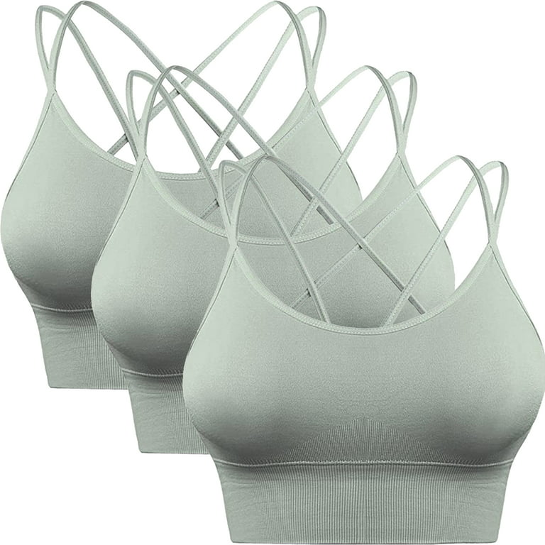 Elbourn Women's Cross Back Sport Bras,Padded Strappy Criss Cross Cropped  Bras for Yoga Workout Fitness 3 Pack 
